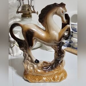 Vintage Lusterware Ceramic Horse Mid Century Graceful Prancing Mustang Pony Tan